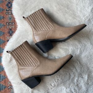 Nasty Gal Croc-Embossed Beige Ankle Booties